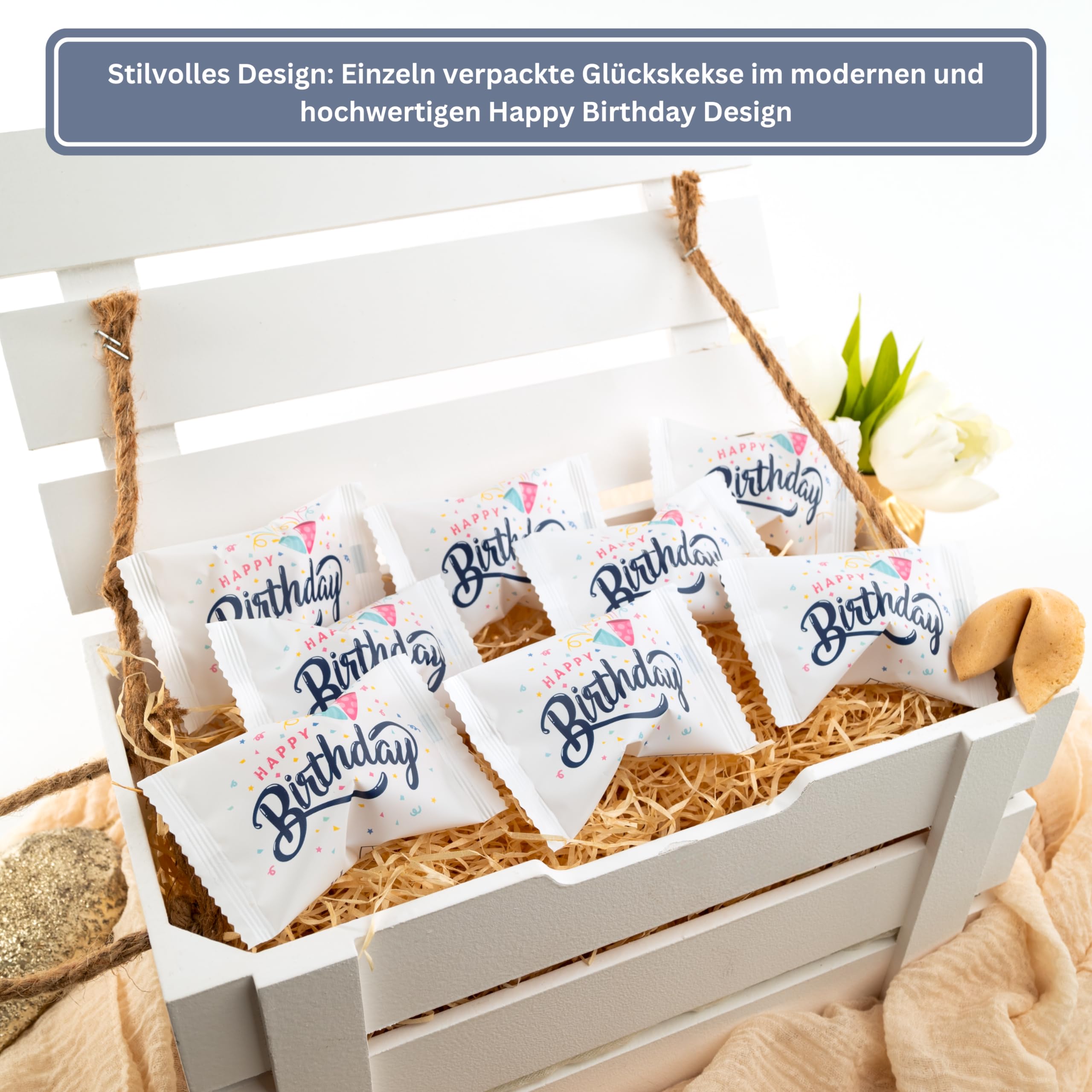 Lucky Treats - Geburtstags Glückskekse - 25 Stück - Happy Birthday - Mit liebevollen Botschaften - Perfekt für Geburtstagsfeiern & als liebevolles Gastgeschenk 2