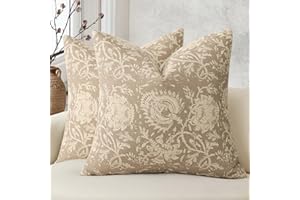 Vintage Floral Print Throw Pillow Covers 20x20 Set of 2 Neutral Modern Farmhouse Pillowcases Accent Decorative Cushion Covers