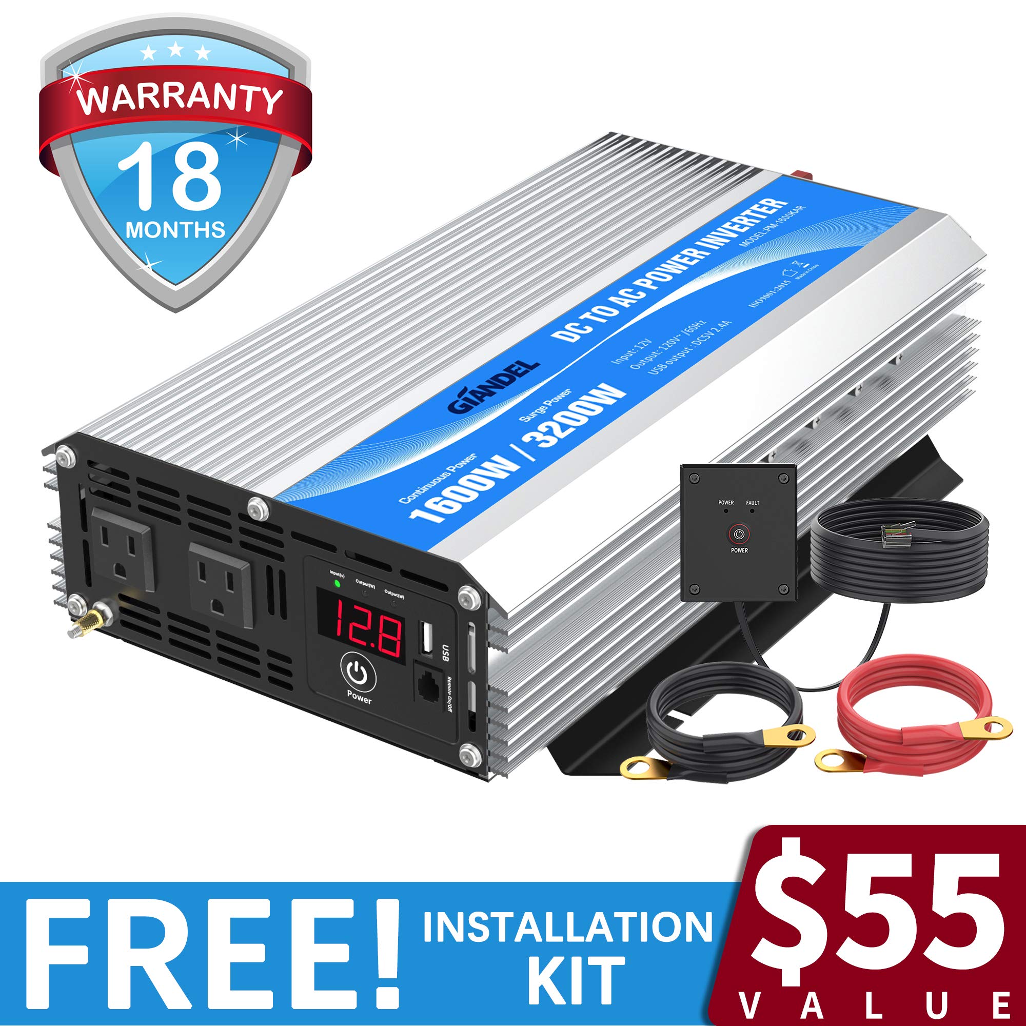 GIANDEL 1600Watt Power Inverter DC 12volt to AC 120volt with Remote