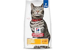 Hill's Science Diet Urinary Hairball Control, Adult 1-6, Urinary Track Health & Hairball Control Support, Dry Cat Food, Chicken Recipe, 7 lb Bag