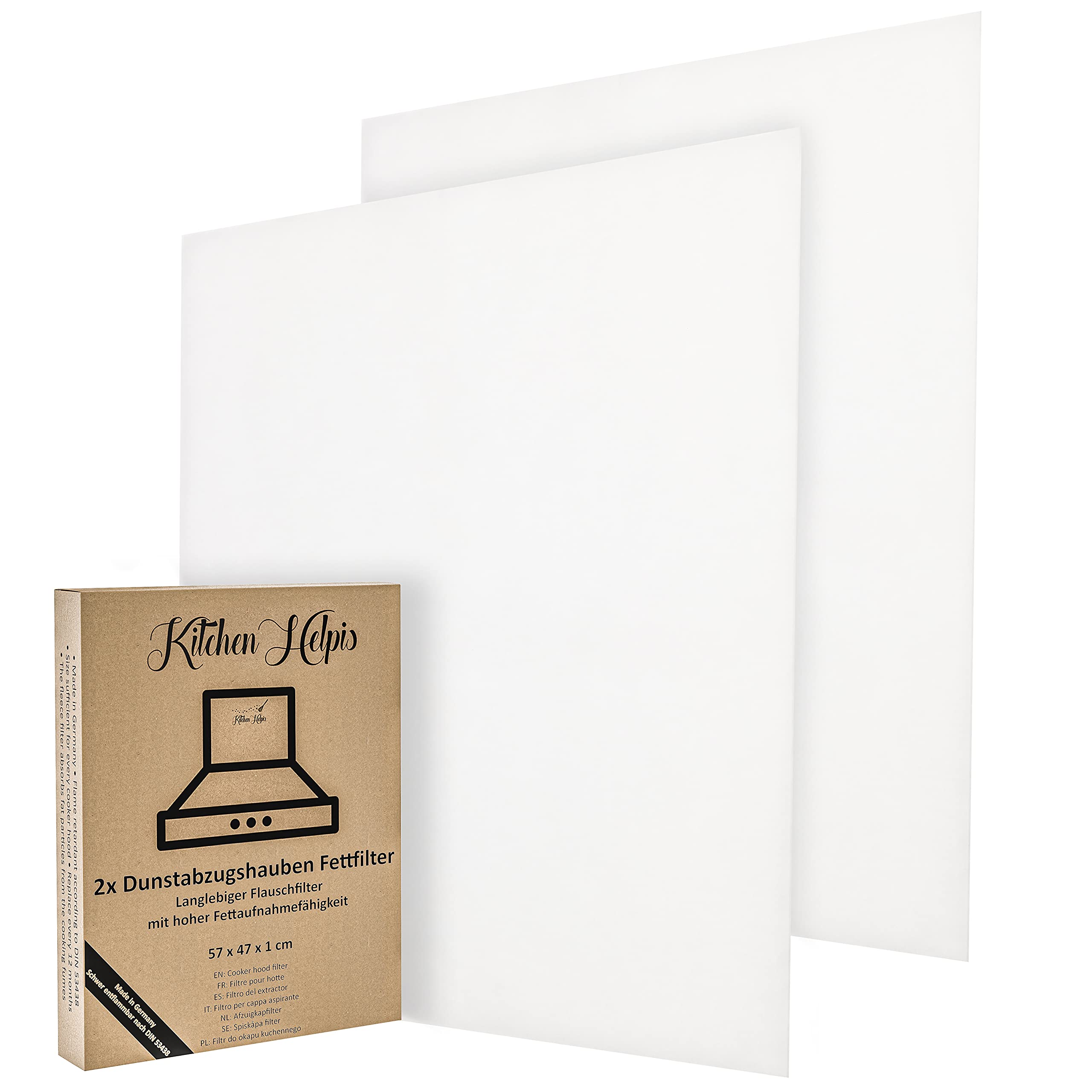 Kitchen Helpis® 2 Pieces Cooker Hood Grease Filter, 22.44 x 18.5 x 0.39 in, Individually Cut to Size, for Extractor Fan and Kitchen Fan