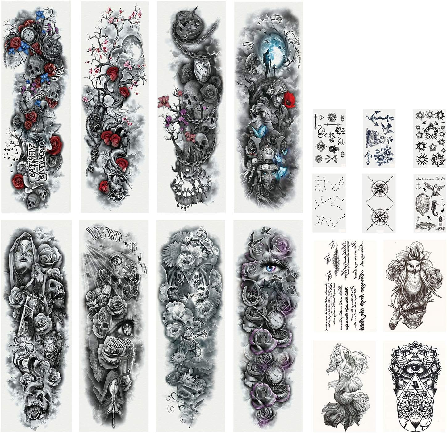 DaLin Extra Large Full Arm Temporary Tattoos and Half Arm Tattoo Sleeves for Men Women, 18 Sheets (Collection 1)