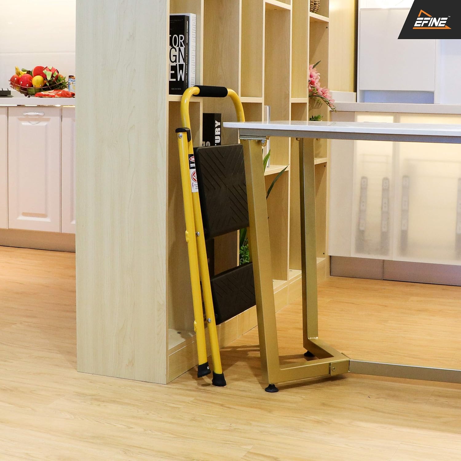 EFINE 2 Step Ladder, Oversized Pedal and Position Lock, High Grade Steel with Smooth Powder Coating, Sturdy and Lightwight, Holding up to 500lbs. (Yellow) - - 