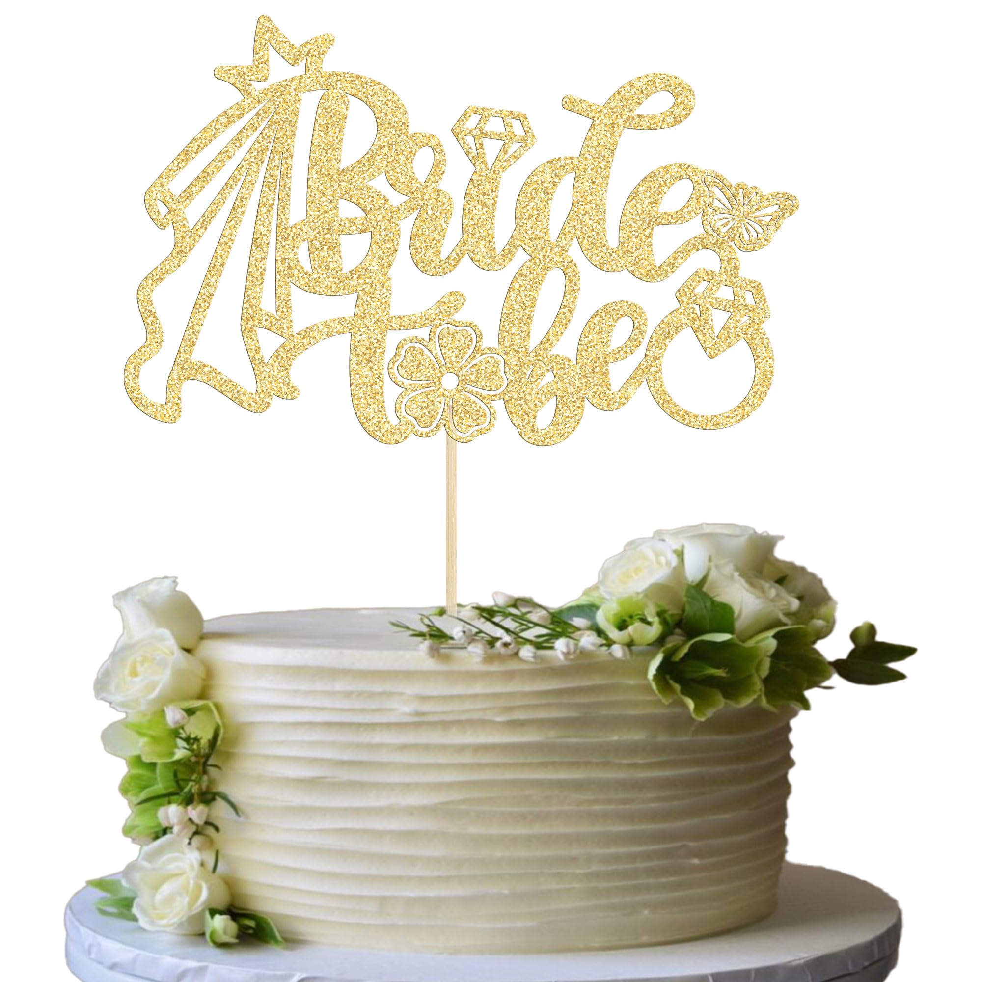 Gyufise 1Pcs Bride To Be Cake Topper Gold Glitter Bachelorette Party Cake Decorations Bride To Be Decorations Bridal Shower Cake Toppers for Bridal Shower Engagement Theme Party Cake Supplies