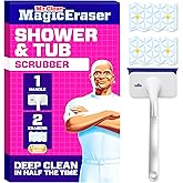 Mr. Clean Magic Eraser Shower &amp; Tub Scrubber, Bathroom Cleaner, All in One Bathroom Cleaner, Lemon Starter Kit, 1 Scrubber &amp; 2 Foaming Magic Erasers