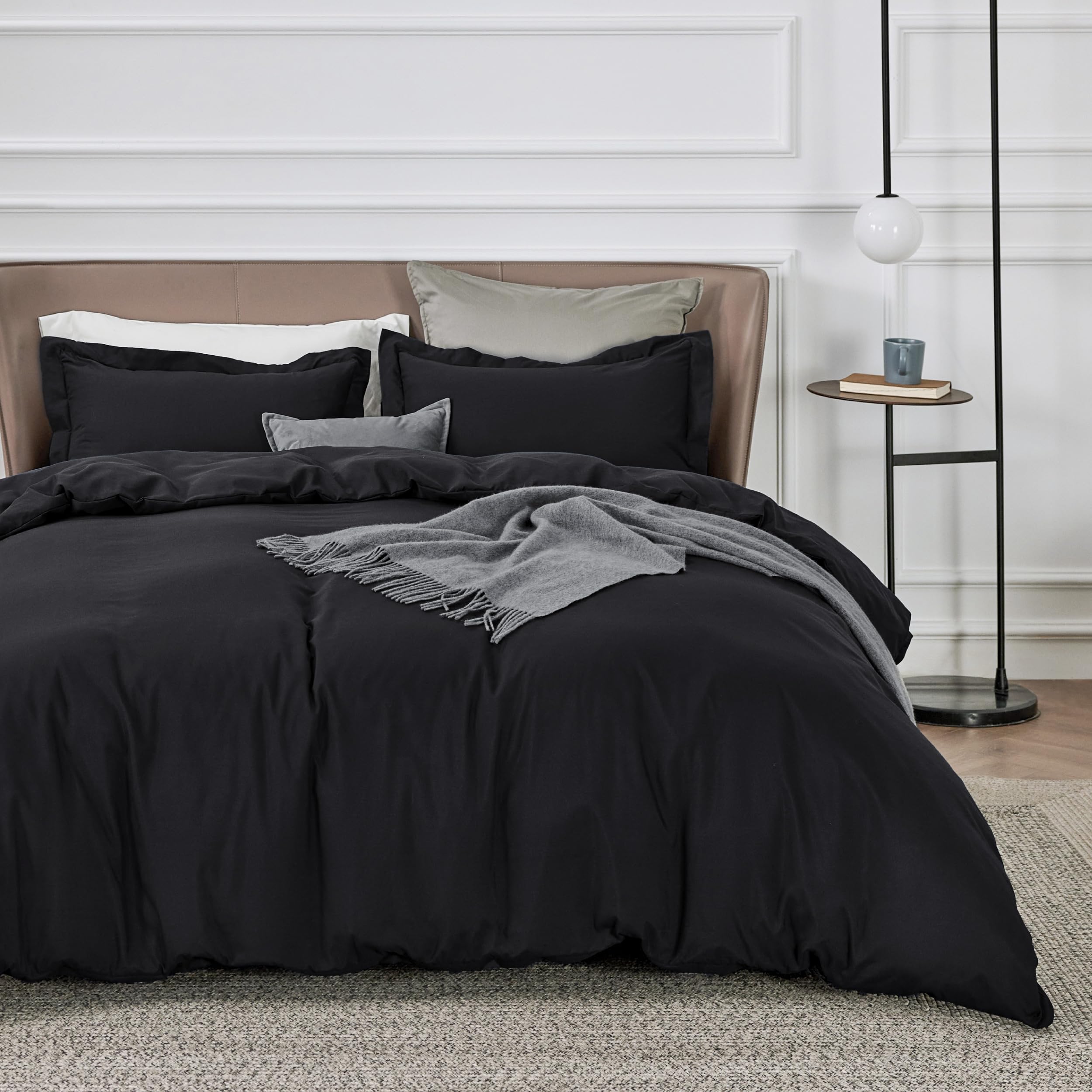 Photo 1 of Bedsure Duvet Cover California King Size - Soft Double Brushed Bedding Set for Kids & Adults, Zipper Closure, 3 Pieces, Includes 1 Duvet Cover (104"x98") & 2 Pillow Shams, NO Comforter, Black