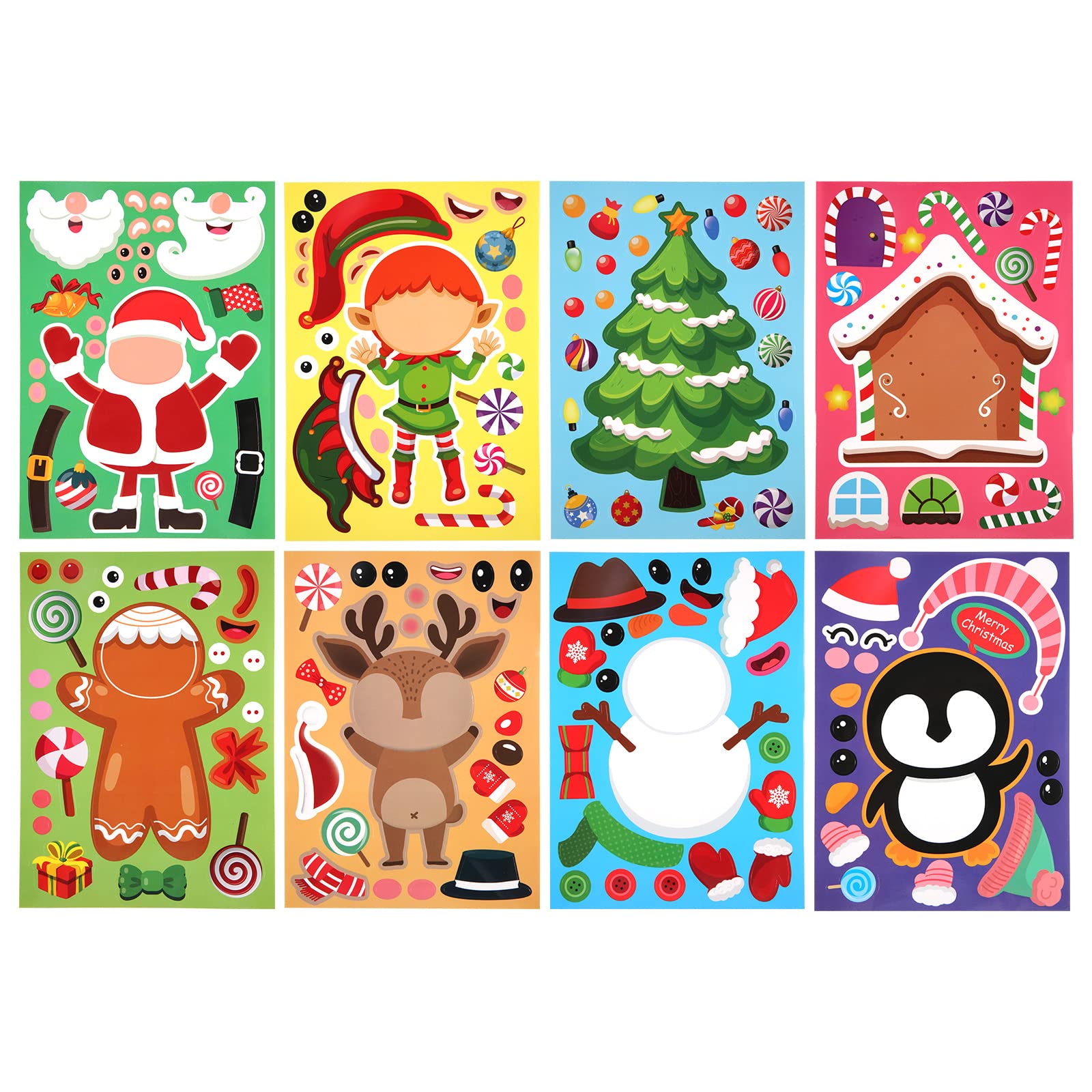 32pcs Christmas Make Your Own Face Stickers, Kids Party Games Stickers with Santa Claus, Snowman, Gingerbread Man Pattern