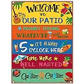 Welcome to Our Patio Outdoor Sign Metal Patio Sign Welcome Signs for Porch New Home Birthday Gift for Men Women Neighbor Friends Family Couple Party Outdoor Pool Decor, 12 x 16 Inches