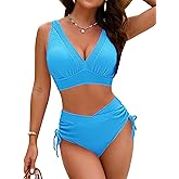 Blooming Jelly Womens High Waisted Bikini Sets Two Piece Swimsuits Tummy Control Bathing Suit Drawstring Swimwear