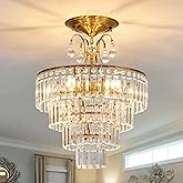 CVKASH 5 -Lights Crystal Gold Chandelier Fixture Modern Semi Flush Mount Ceiling Light with E12 Ceiling Lighting for Bedroom
