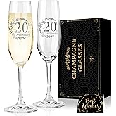 20th Wedding Anniversary Champagne Flutes Gifts, 20th Anniversary Couples Gifts for Him Her, Anniversary's Wedding Gift for Husband Wife, 20 Year Anniversary's Decorations Champagne Glasses Set of 2