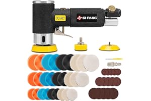 SI FANG 1'' 2'' 3'' Mini Random Orbital Air Sander Kit, High Speed Pneumatic Mini Sanders Polisher for Auto Body Work, Includes 27Pcs 1/2/3in Polishing Sponge & Wool Pads, 15Pcs Sandpapers (Black)