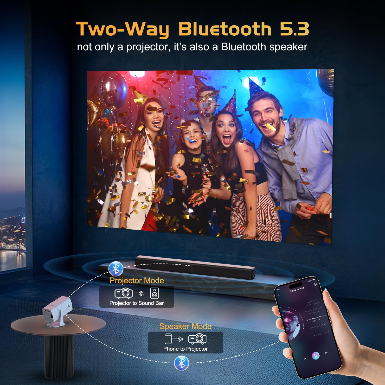 【Netflix Officially Licensed】TMY Projector with Built in Apps, 1080P Movie Projector with WiFi and Bluetooth, Electric Focus & Auto Keystone, 270° Rotatable Outdoor Projector for Phone/PC/HDMI/USB