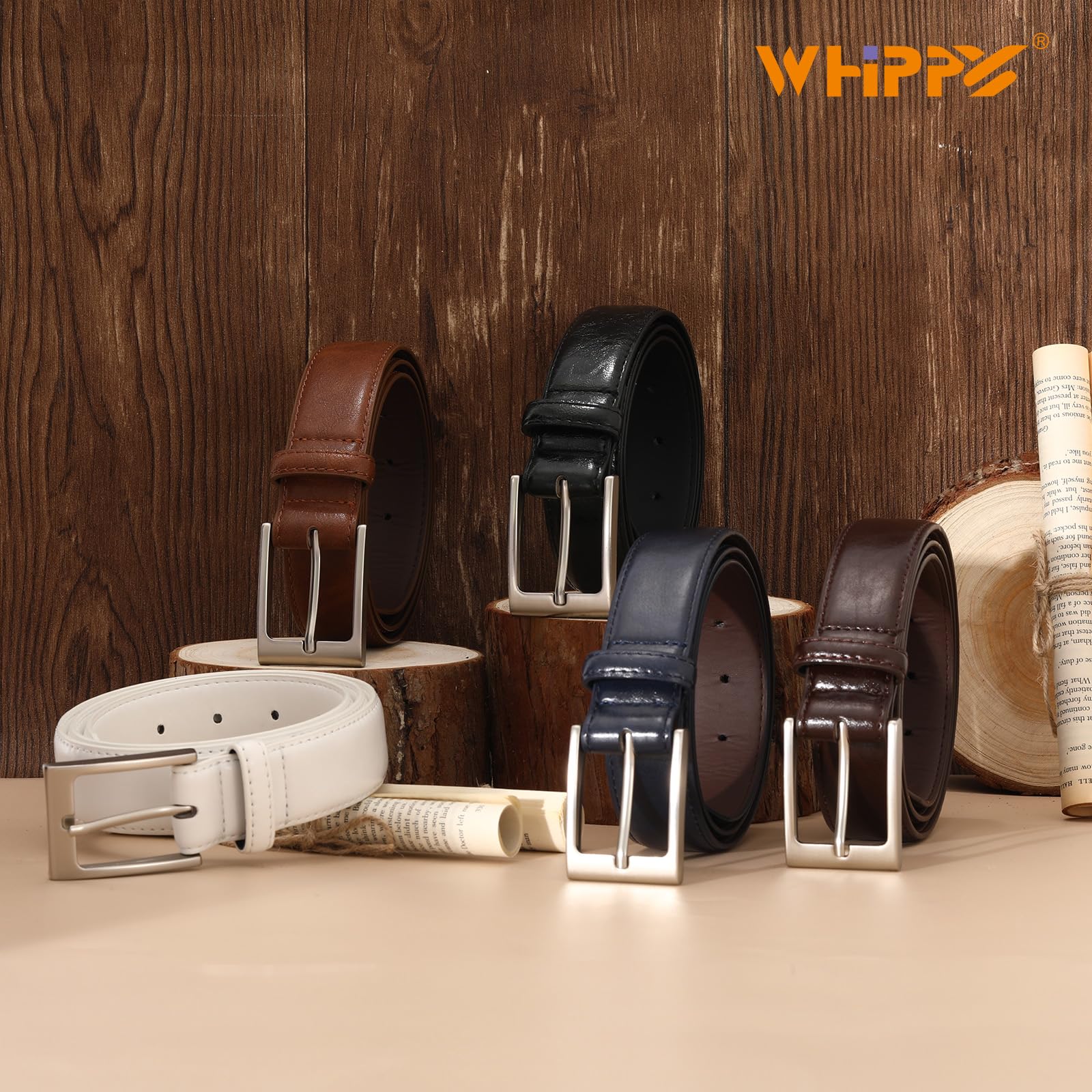 WHIPPY Herren Gürtel, Herren Ledergürtel klassischer Jeansgürtel für Männer 38mm breit,braun 110cm 7