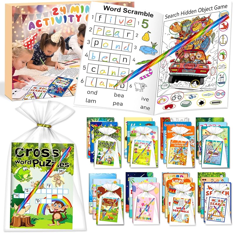 Kalysky 24 Pack Activity Books with Coloured Pencils for Party Bags