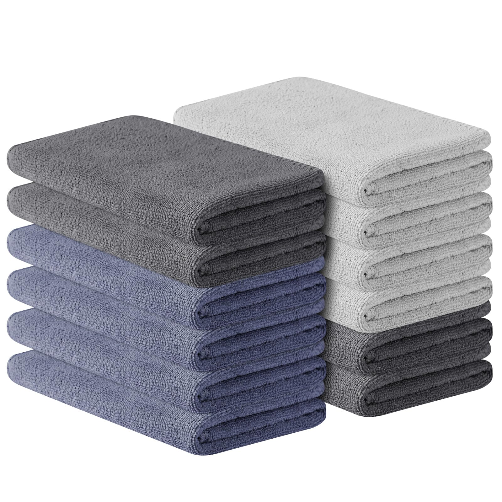 URAQT 12 Piece Hand Towels Set Superfine Fiber Washcloths Hotel Quality Super Soft and Highly Absorbent Thick Towels Machine Washable for Bathroom, Kitchen Gifts (Gray/30 * 30cm)