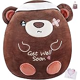 LeYoHa Get Well Soon Plush Bear - Teddy Bear Plush Toy with Injury Bandage, Kids' Pillow Cushion, Get Well Soon Gifts for Patient Kids, Dark Brown, 8 Inch