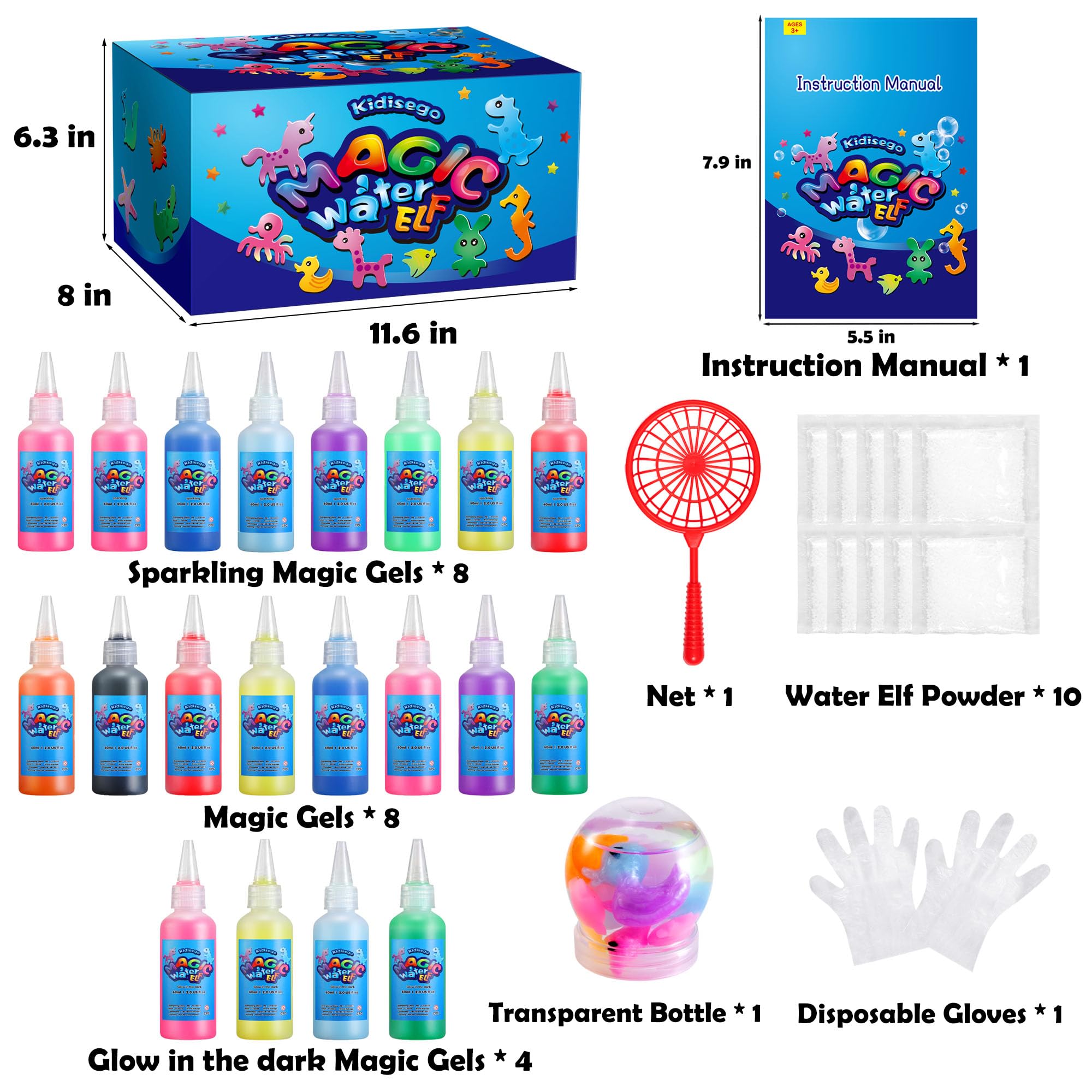 Kidisego Aqua Fairy Water Gel Kit for Kids, Magic Water Elf Toy Kit with 20 Colors Magic Gel, Aqua Fairy kit with 24 Shape Molds, Crate Your Own Magic Elf Kits Water Pets Craft Kits for Kids