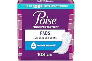 Poise Incontinence Pads & Postpartum Incontinence Pads, 4 Drop Moderate Absorbency, Long Length, 108 Count (2 Packs of 54), Packaging May Vary