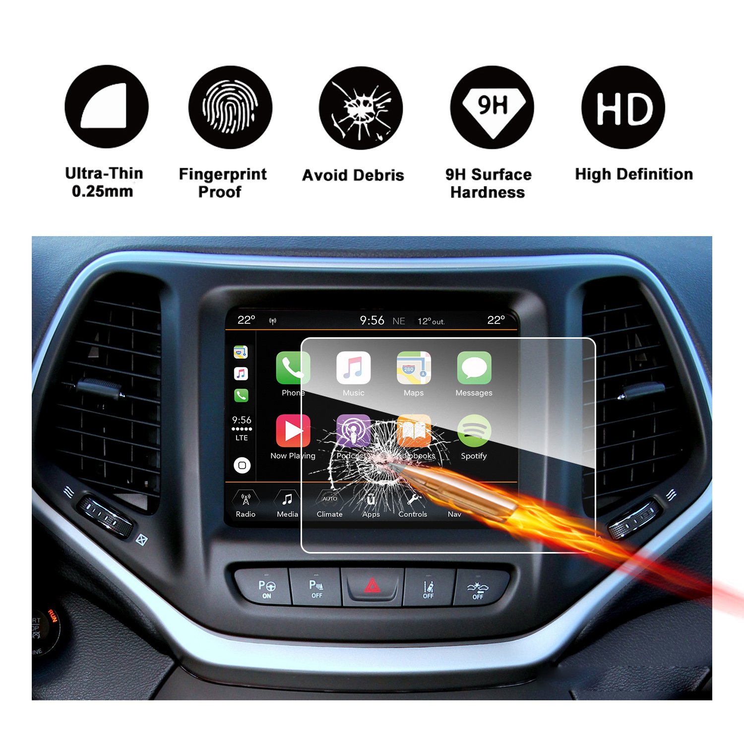 2014-2018 Jeep Cherokee Uconnect Touch Screen Car Display Navigation Screen Protector, RUIYA HD Clear TEMPERED GLASS Car In-Dash Screen Protective Film (8.4-Inch)