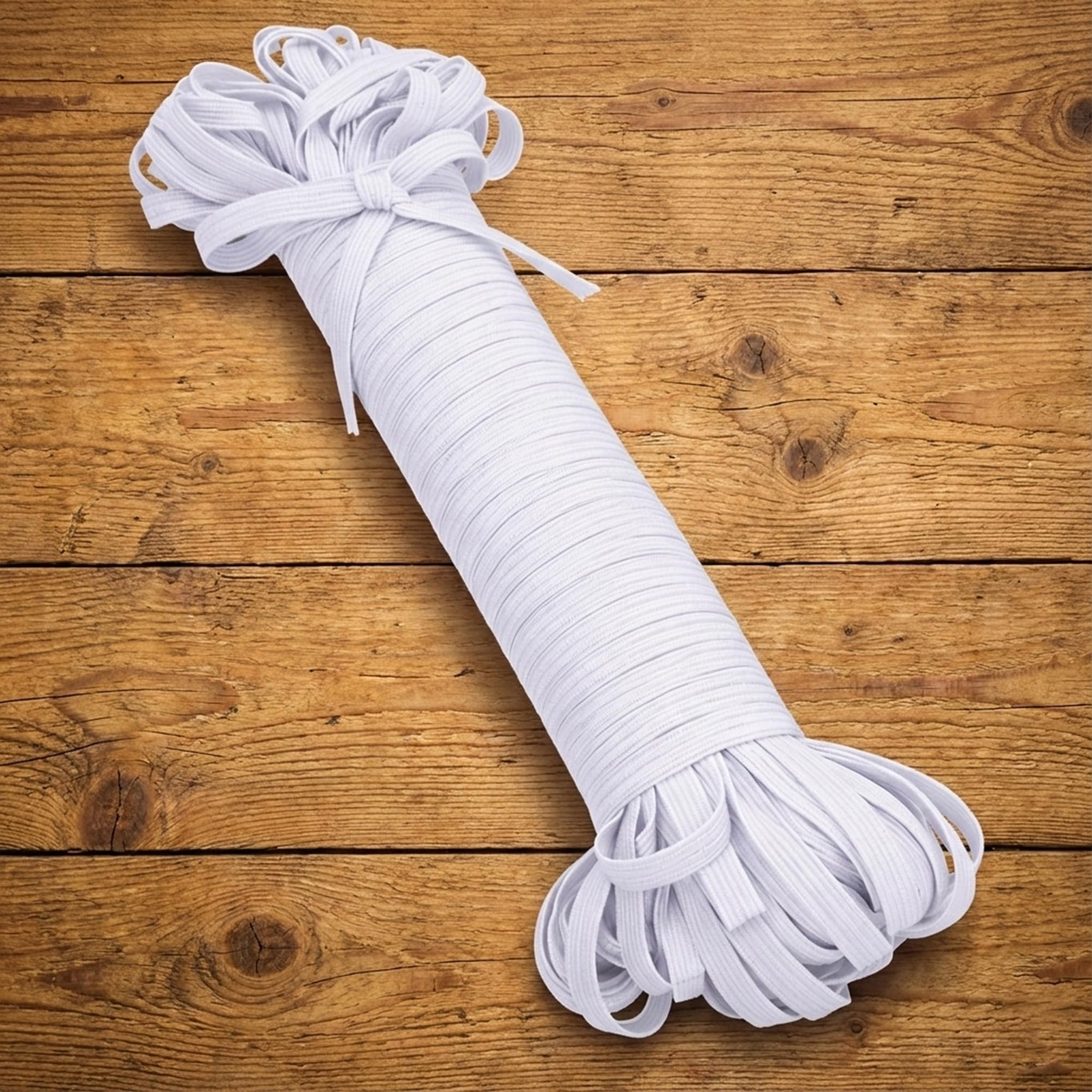 Trimming Shop 5mm Flat Elastic Cord - 1/5 Inch Wide Braided Stretch Strap Elastic String Rope for DIY Sewing Crafting, Dressmaking, Haberdashery and Clothing, White, 50 Metres