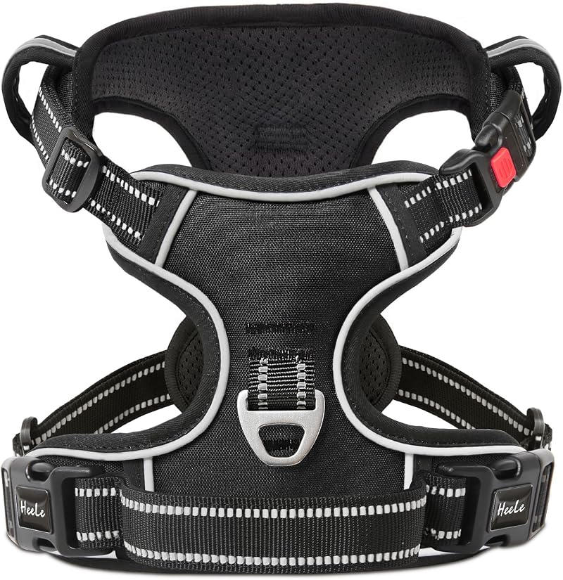 HEELE Dog Harness No Pull Medium Reflective Front Back Clips Adjustable