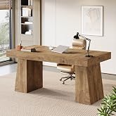 Tribesigns 55-Inch Executive Desk, Modern Office Computer Desk with Sculptural Double Pedestal, Spacious Wooden Workstation Writing Table for Home Office, Brown