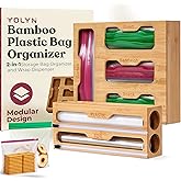 YOLYN Bamboo Kitchen Storage Bag Organizer, Drawer Organizer with Foil Dispenser, Bamboo Organizer for Sandwich Bags, Plastic Wrap, Baggie and Foil, Premium Kitchen Drawer Organizer