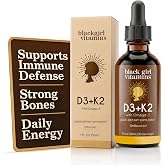 Black Girl Vitamins Vitamin D3 K2 Drops (125mcg Each) with Omega 3 &ndash; Liquid D3 K2 (MK7) Daily Supplement, Concentrated Unflavored Drops, Vegan (30-Day Supply)