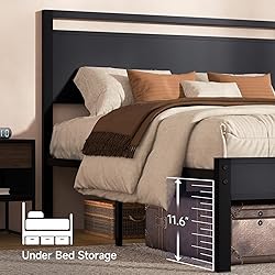 Z-hom Queen Bed Frame with Modern Wood Headboard