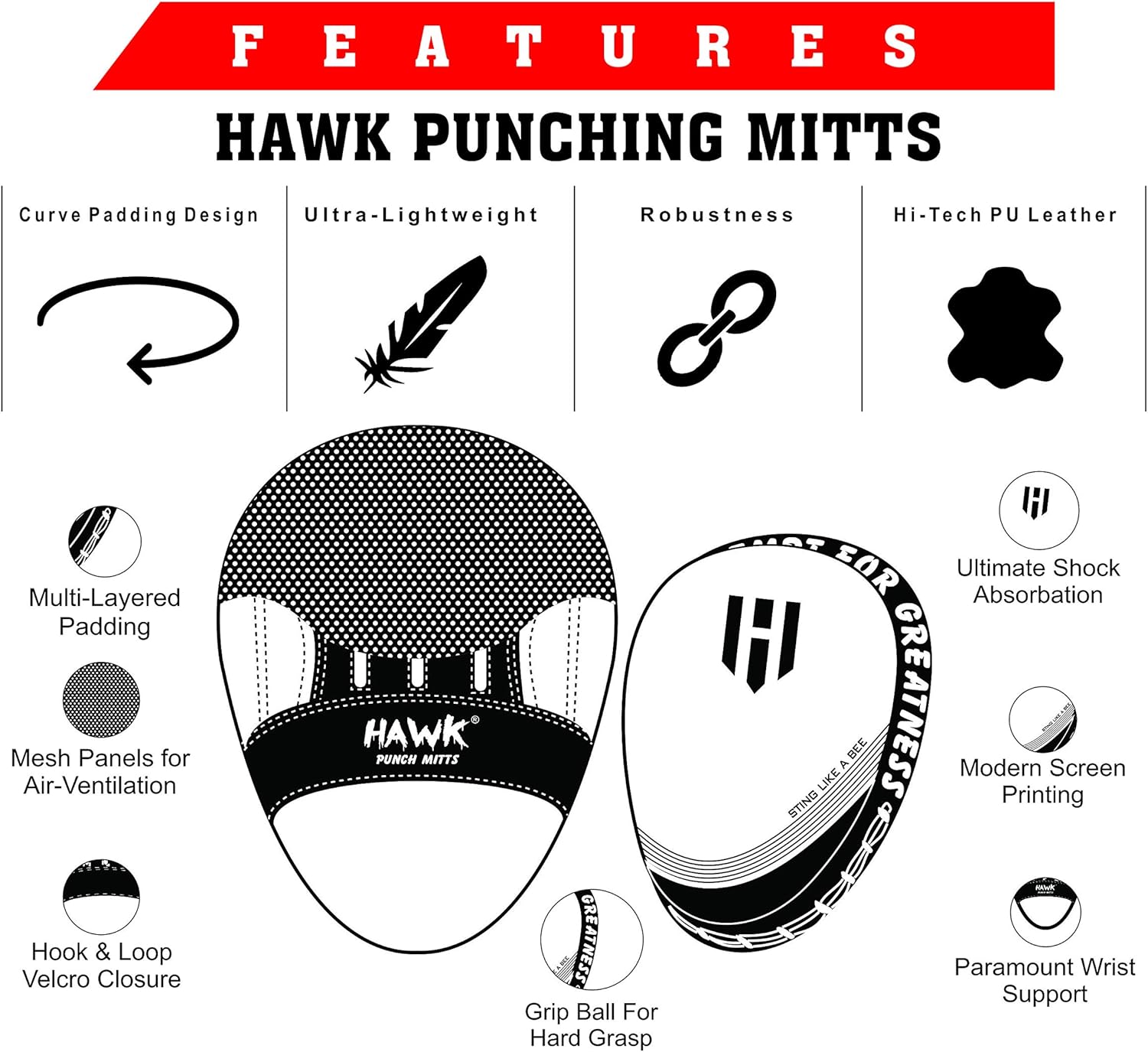 Punching Mitts Kickboxing Muay Thai MMA Boxing Mitts Training Focus Punch Mitts Bags Hand Target Pads for Kids, Men & Women (Pair) (All-Black) : Sports & Outdoors
