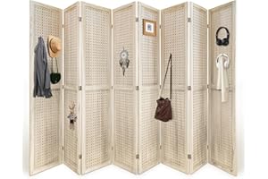 HIGREENA Room Divider, 5.6FT Folding Room Divider Panel, 8 Panel Pegboard Display Wood Partition Wall Divider for Room Separation& Craft Shows, Natural Wood