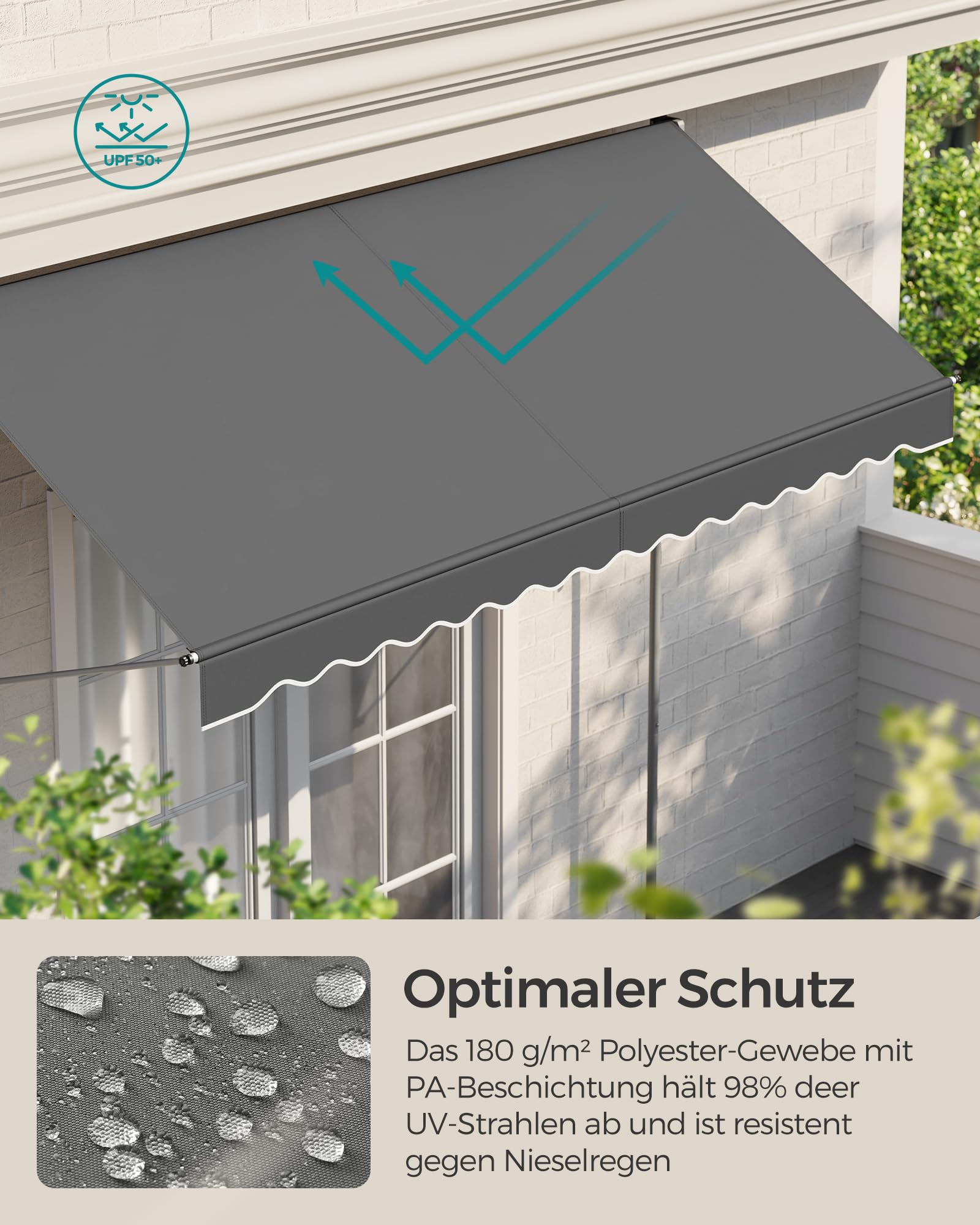 SONGMICS Klemmmarkise, Balkonmarkise, höhenverstellbar, mit Handkurbel, Sonnenschutz, für Balkon, Terrasse, Garten, 300 x 120 cm, anthrazit GSA302G02 3