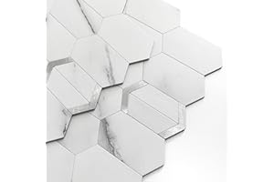 M MOFIT Peel and Stick Tile for Kitchen Backsplash Matte Finish,Peel and Stick Bathroom Marble 3D Wall Panels Honeycomb Tiles