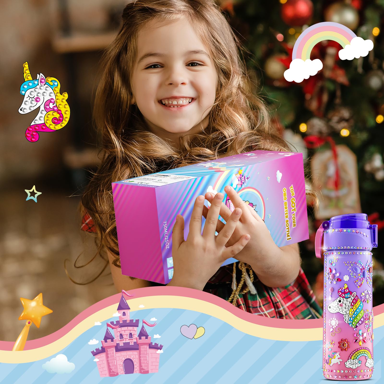 Gifts for Girls 4-12, Decorate Your Own Water Bottle Kits for Girls, Unicorn Diamond Painting Toys & Friendship Bracelet Kit, Fun Arts Crafts for Kids Ages 4-6-8-10, Birthday Gifts Toys for Kids