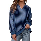 Glamaker Womens Striped Long Sleeve Sweatshirts Loose V Neck Fashion Winter Pullover Outdoor Comfort Fall Trendy Tops 2025