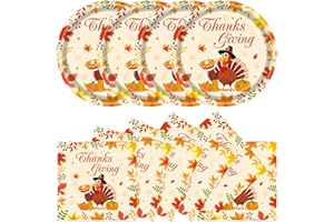 Xjoviative 40Pcs Thanksgiving Paper Plates and Napkins Party Supplies, Disposable Fall Turkey Plates Napkins Dinnerware Set for Autumn Theme Friendsgiving Party Decorations