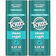 Tom's of Maine Clean Coast Aluminum Free Natural Deodorant For Women & Men | Goes on Clear | Odor & Wetness Protection | Naturally Derived and Moisture-Locking Ingredients | 3.25 oz (2 Pack)