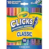 Crayola Clicks Retractable Tip Markers (10ct), Washable Cone Tip Art Marker Set, Easter Basket Stuffer Essentials, Easter Craft Supplies for Coloring Books, Ages 3+