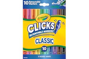 Crayola Clicks Retractable Tip Markers (10ct), Stocking Stuffers for Kids & Toddlers, Cone Tip Washable Art Marker Set, Coloring Book Supplies, No Dry, 3+
