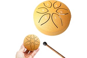 WENTELMUSIC Mini Steel Tongue Drum, 3 Inch 6 Note Steel Hand Drum, Outdoor Rain Drum Instrument, for Camping, Meditation or Yoga,Musical Enlightenment Gift. (Yellow)