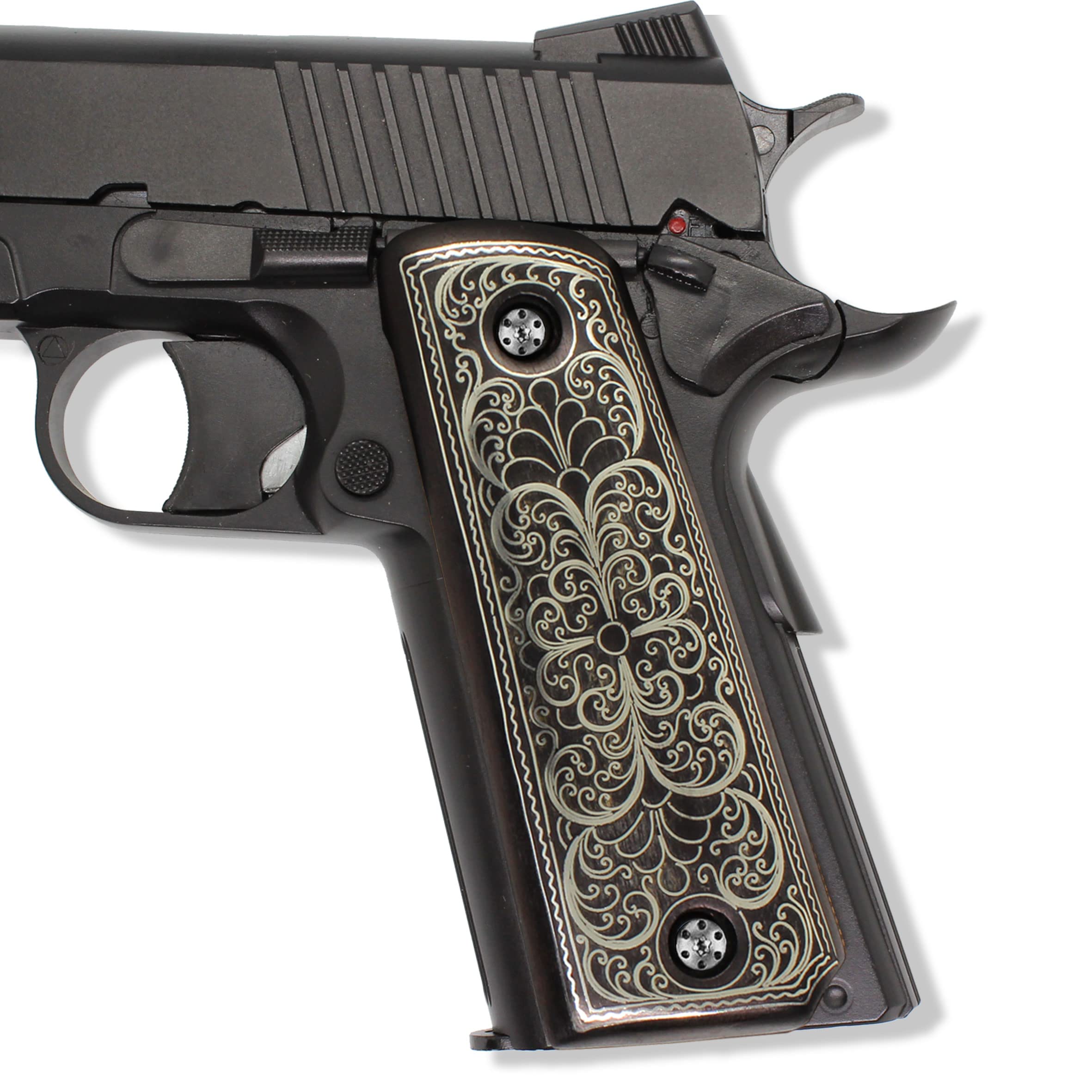 Photo 1 of URAY 1911 Full Size Grips, Super Quality German Silver/Alpaca Silver and Walnut Wood Gun Grips - Handcrafted Premium Pistol Grip Accessories for Colt Kimber Taurus Remington and All 1911 Models