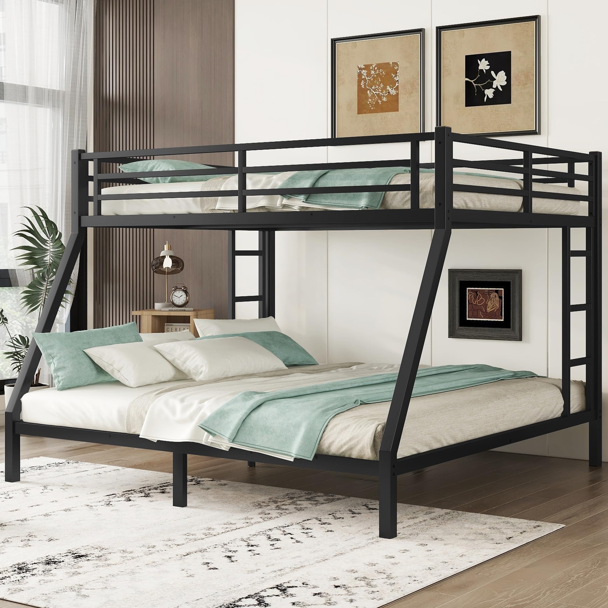 Photo 1 of ***PARTS ONLY***
Queen Over King Bunk Bed for Adults, Queen Over King Bunk Beds with 2 Ladder and Full Length Guardrail, Heavy Buty Metal Bunk Beds/Queen Over King Bunk Bed for Teens, Kids