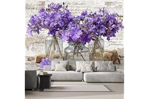 Purple Flowers Peel and Stick Wall Murals, Vintage Floral Wallpaper,Removable Self-Adhesive Canvas Fabric, Ideal for Living R