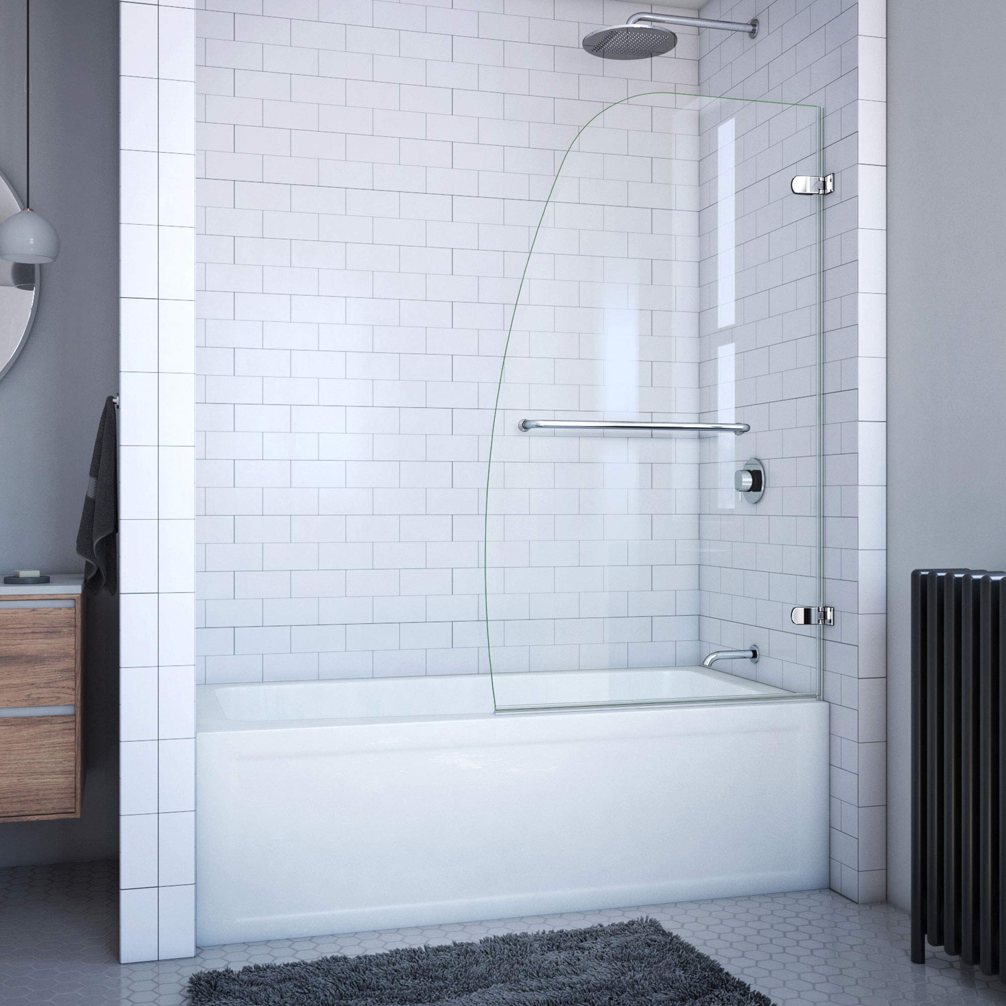 Photo 1 of DreamLine Aqua Uno 34 in. W x 58 in. H Frameless Hinged Tub Door in Chrome, SHDR-3534586-01