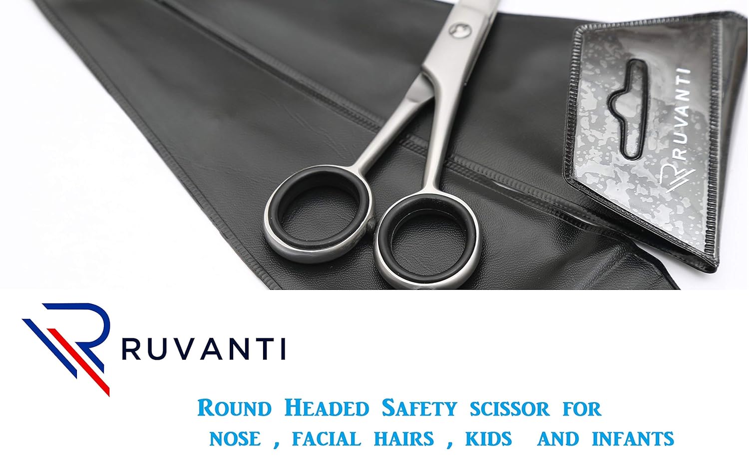 Ruvanti Round Headed Nose Hair Scissors/Safety Scissors for Kids & Infants -5.2" German Stainless Steel Baby Scissors/Baby Nail Scissors.Facial Hair Scissors/Beard Trimming Scissor/Mustache Scissor. : Beauty