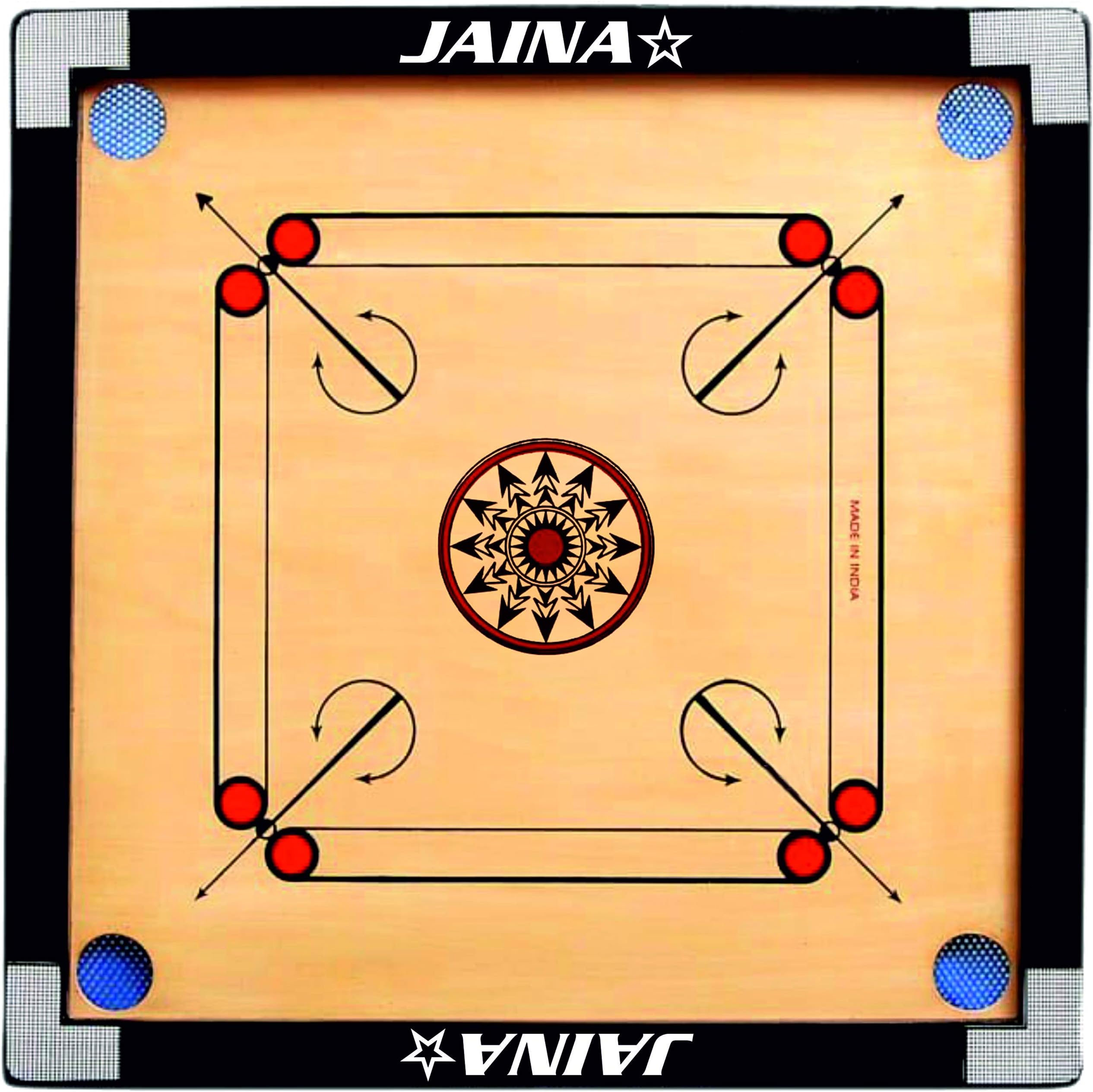 JAINA Star Carrom Board (Shiny High Gloss Finish Carrom Board with Coin, Striker & Carrom Powder) 26 Inches(Medium)