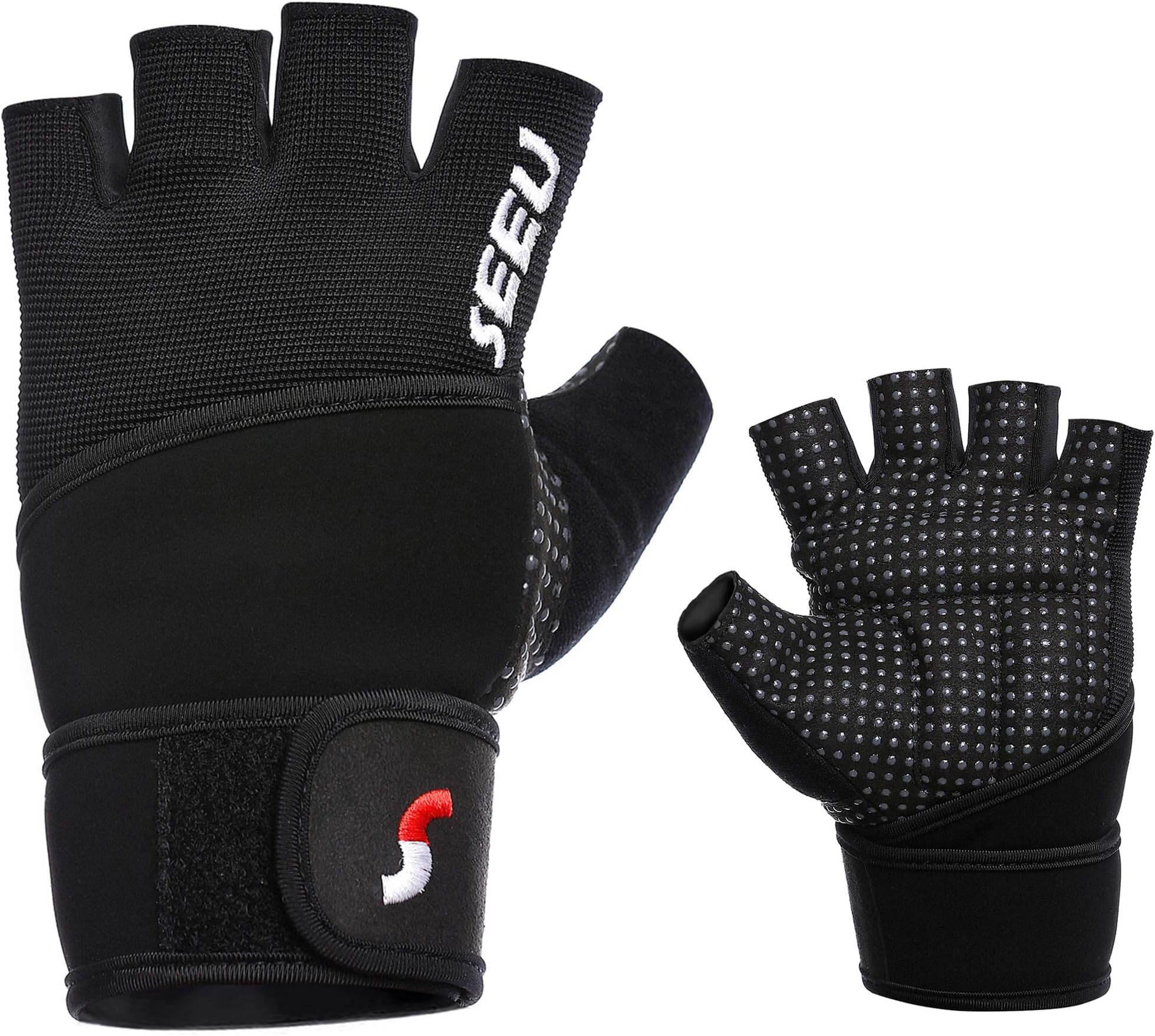 SEEU Womens Mens Weight Lifting Gloves with 17.5" Wrist Support Breathable Gym Gloves Anti-slip for Workout Fitness Bodybuilding Crossfit Powerlifting