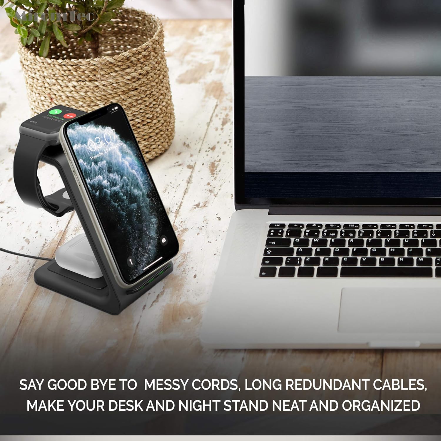 3 in 1 Wireless Charging Station for Multiple Devices - Qi Certified Charger Dock - Compatible with Apple Watch Charger 6,5,4,3,2 & AirPods Pro, iPhone 12 11 Pro Max Xs X Xr 8 (with QC 3.0 Adapter): Electronics