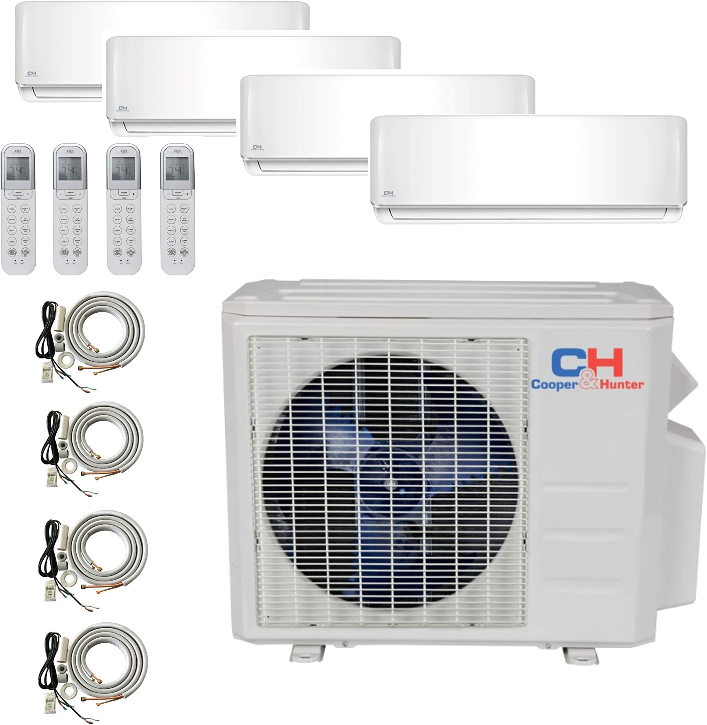 4 Zone Mini Split - 9000 + 9000 + 9000 + 18000 - Ductless Air Conditioner - Pre-Charged Quad Zone Mini Split - Four 25' Linesets - Premium Quality - USA Parts & Support